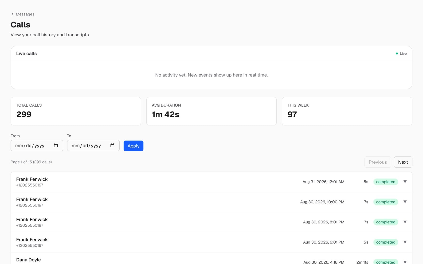 The AI training screen: questions customers ask, with the answer the receptionist gives